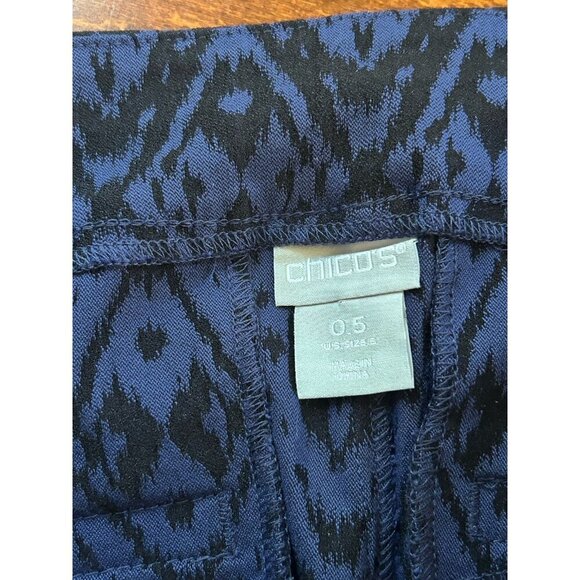 Chico's Women's Black & Navy Blue Aztac Print Pants Pull On Stretch Size 0.5 (6) - Picture 4 of 8